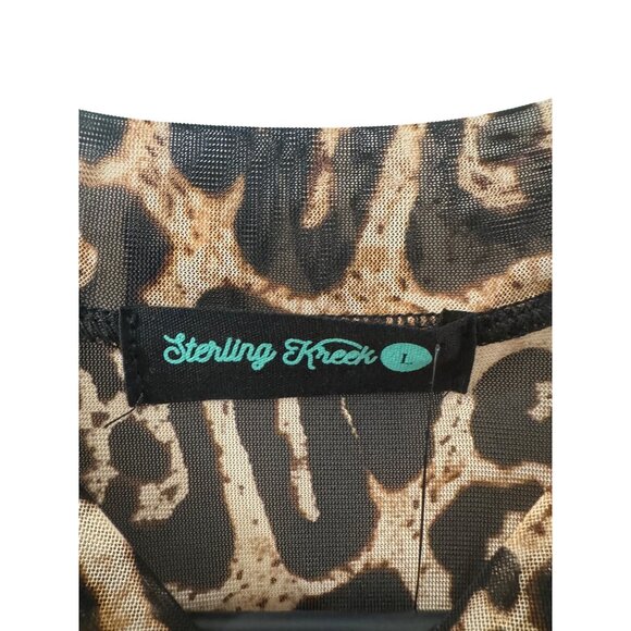 Sterling Kreek Womens Leopard Print Ruffle Long Sleeve Top L - Picture 3 of 4